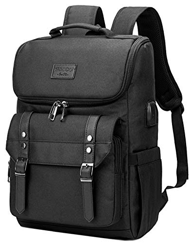YALUNDISI Vintage Backpack Travel Laptop Backpack with usb Charging Port for Women & Men College Backpack Fits 15.6 Inch Laptop Black - color: Black