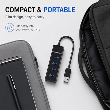 USB 3.0 Hub 4 Ports with Type-C Power Input, High-Speed USB Splitter for Laptop, PC, Xbox, Flash Drive, HDD, Printer, Camera, Keyboard & Mouse – Data Transfer Only