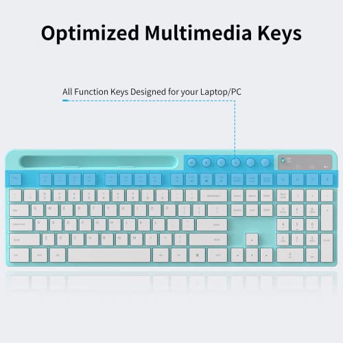 Wireless Keyboard and Mouse Combo, MARVO 2.4G Ergonomic Wireless Computer Keyboard with Phone Tablet Holder, Silent Mouse with 6 Button, Compatible with MacBook, Windows (Blue) - color: Blue