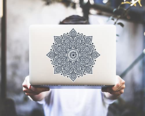 Black Mandala Laptop Sticker - Waterproof White Vinyl Decal Compatible with MacBook Air/Pro 13 & 15 inch - Cosmic Noir Design for Enhanced Style on Computer Laptops - color: Black on White Material (for Darker Laptop)