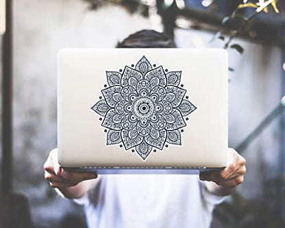 Black Mandala Laptop Sticker - Waterproof White Vinyl Decal Compatible with MacBook Air/Pro 13 & 15 inch - Cosmic Noir Design for Enhanced Style on Computer Laptops - color: Black on White Material (for Darker Laptop)