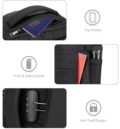Tzowla 40L Expandable Travel Laptop Backpack for Men Women Carry on Flight Approved,Large Capacity Anti Theft Backpacks with Giant Tumbler Holder Pocket,Personal Item Bag Fit 17.3" Computer（Black - color: Black(backpack With 3 Packing Cubes)