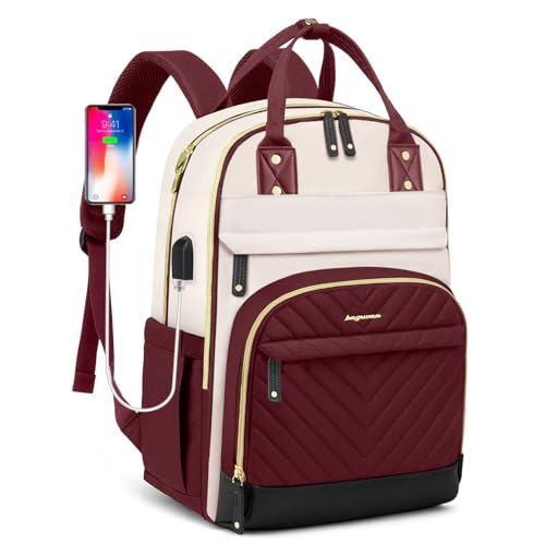 Laptop Backpack for Women Teen Girls: 15.6 inch School Backpack with USB Charger Waterproof College Bookbag Casual Daypack Computer Backpack for Work Travel Backpacks for Teacher Nurse Beige Wine Red - color: 61-wine Red, size: 15.6 Inch