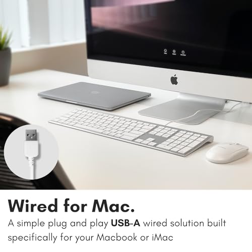 Macally Ultra Slim USB Wired Computer Keyboard - Compatible Apple Keyboard or Windows - Full Size with 20 Mac Keyboard Keys -with Numeric Keypad - Silver Aluminum Finish - color: Silver
