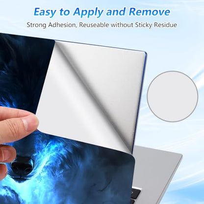 Universal Laptop Skin Sticker Decal with 2 Wrist Pad Skins, Waterproof Scratch Vinyl Cover for 11–15.6 Inch MacBook, HP, Dell, Lenovo, Cutable & Reusable,Glowing Blue Fire Wolf - color: Glowing Blue Fire Wolf