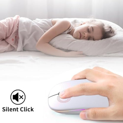 Rechargeable Wireless Mouse, LED Bluetooth Wireless Mouse for iPad, Slim Portable Computer Mice with USB Receiver, BT5.4 and 2.4G Dual Connection, Quiet Silent for Laptop/Notebook/pc/iPad/Chromebook