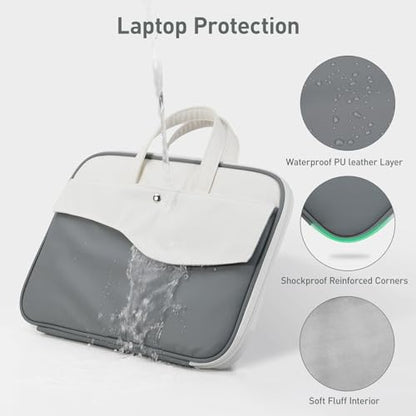 DTTO 14 Inch Laptop Sleeve Case, TSA Waterproof PU Leather Computer Carrying Case Shockproof Protective Laptop Bag with Handle for 13-14" MacBook HP Dell Lenovo ASUS Acer Chromebook, Gray White - color: Gray White, size: 14 Inch