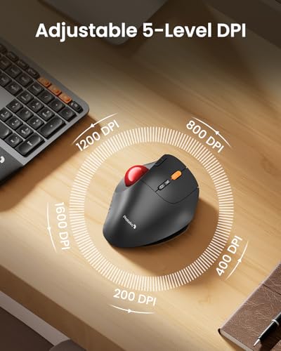 ProtoArc EM02 Wireless Trackball Mouse, Ergonomic Thumb Ball Control, Red | 0/15° Adjustable Angle for Different Wrist Positions, Connect 3 Devices Via Bluetooth/2.4G USB-A, Rechargeable Battery - color: Red