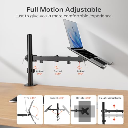 Afaloona Single Monitor and Laptop Mount for 13-32 Inch Screen or 11-17 Inch Notebook, Fully Adjustable Monitor Arm with Removable Vented Tray, Supports Up to 18 lbs, C-Clamp, VESA 75x75/100x100mm - size: Laptop Stand