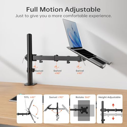 Afaloona Single Monitor and Laptop Mount for 13-32 Inch Screen or 11-17 Inch Notebook, Fully Adjustable Monitor Arm with Removable Vented Tray, Supports Up to 18 lbs, C-Clamp, VESA 75x75/100x100mm - size: Laptop Stand