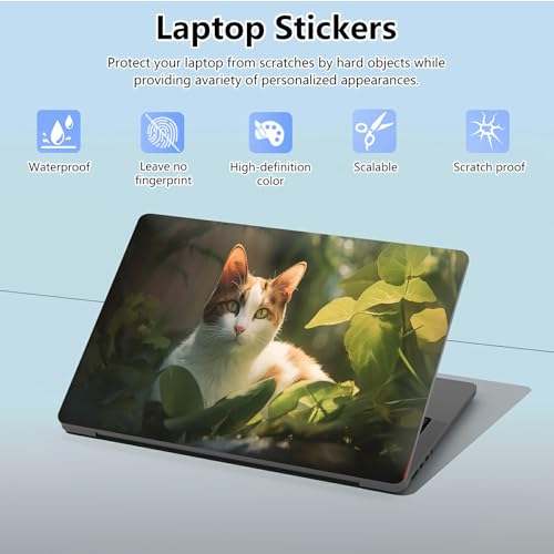 Universal Laptop Skin Sticker with 2 Wrist Pad Skins, Waterproof Scratch Resistant Vinyl Laptop Cover Decal, Cut to Fit for 11–15.6 Inch MacBook HP Dell Lenovo, Cat - color: Cat