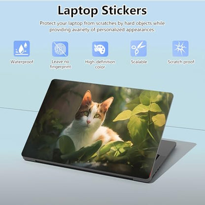 Universal Laptop Skin Sticker with 2 Wrist Pad Skins, Waterproof Scratch Resistant Vinyl Laptop Cover Decal, Cut to Fit for 11–15.6 Inch MacBook HP Dell Lenovo, Cat - color: Cat