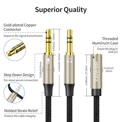 3.5mm Headphone Splitter for Computer Y Shape 1/8 Inch Aux 2 TRS Male to 1 TRRS Female Mic and Audio 4 Pole Headset Stereo Earphone Adapter Cable Cord Compatible with PC, Laptop, Gaming, etc