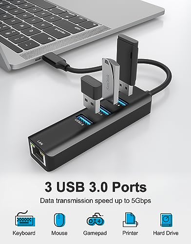 USB C to Ethernet Adapter, ABLEWE 4-in-1 RJ45 to USB-C/Thunderbolt 3 to Gigabit Ethernet LAN Network Adapter for MacBook Pro/Air 2021/2020/2019, iPad Pro 2021, Chromebook, XPS, Surface 3/2/Go-Black - color: Black