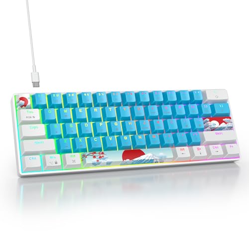 60% Mechanical Keyboard White and Blue, Compact 60 Percent Gaming Key Board RGB Backlit, 61 Keys Mini Keyboard, USB Wired Office Keyboards for Windows Mac Laptop PC (61 Blue/Red Switches) - color: 61 Blue/Red Switch