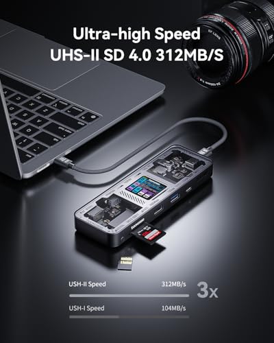 DOCKCASE Explorer Edition 10-in-1 USB C Hub, Dual 4K HDMI Docking Station for 2 Monitor, Gigabit Ethernet,1 USB-C and 3 USB-A Ports,100w PD, UHS-II TF/SD Card Reader for MacBook Pro, XPS, and More