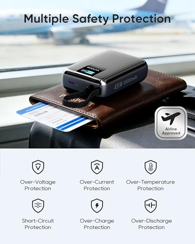 Kuulaa 45W Power Bank, 20000mAh Portable Charger with Built-in USB-C Cable, External Battery with Fast Charging, External Battery with Digital Display for iPhone 16/15 Pro Max, MacBook, Galaxy S25
