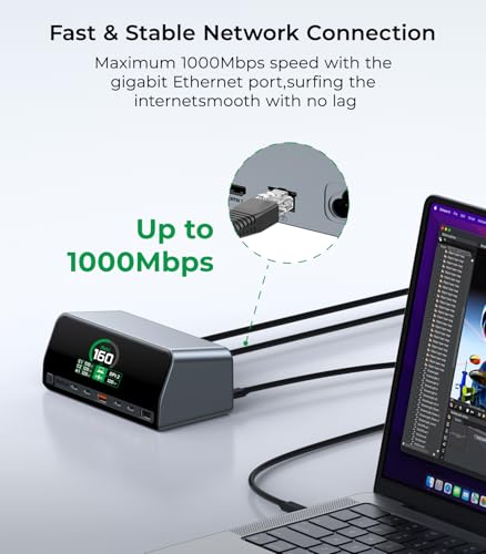RayCue USB C Docking Station, 13-Port Dual 4K Display Laptop Docking Station with 160w Max USB-C Output, 2.26''LCD Smart Display, 10Gbps USB A/C Ports,Ethernet Ports for macOS and Windows