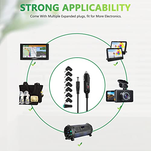 12v Car dc Charger Power Cord with 8 Connectors for Cigarette Lighter Portable DVD Player, Car DVR, GPS, Bluetooth Speakers, Breast Pump, Car Refrigerator, Air Compressor, Heating Cup