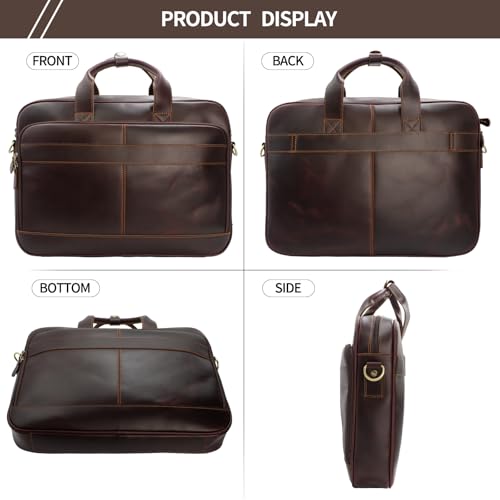 Jack&Chris Full Grain Leather Briefcase for Men, Business Messenger Bag Laptop Bag Attache Case, Fits 15.6 Inch Laptop - color: Mb005-update-red Coffee