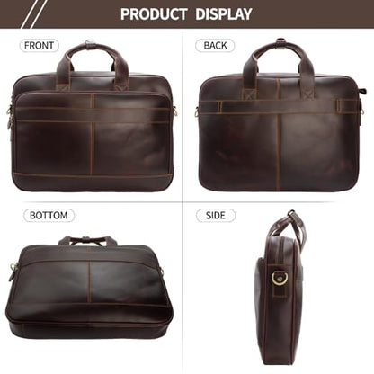 Jack&Chris Full Grain Leather Briefcase for Men, Business Messenger Bag Laptop Bag Attache Case, Fits 15.6 Inch Laptop - color: Mb005-update-red Coffee