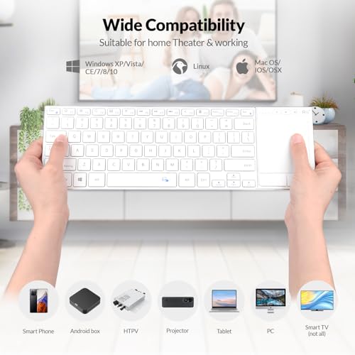 Rii 2.4G Wireless and Bluetooth Touch TV Keyboard with Media Control-White | BT 5.1+2.4G,Aluminium Alloy,Easy meadia control,built-in touchpad for HTPC,PC,Tablet,iPad,Android TV Box,Smart TV,Mac - color: White(K22S-W)