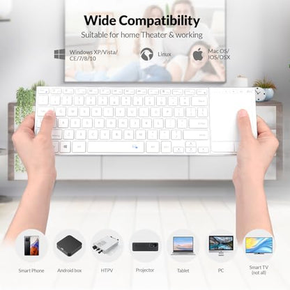 Rii 2.4G Wireless and Bluetooth Touch TV Keyboard with Media Control-White | BT 5.1+2.4G,Aluminium Alloy,Easy meadia control,built-in touchpad for HTPC,PC,Tablet,iPad,Android TV Box,Smart TV,Mac - color: White(K22S-W)