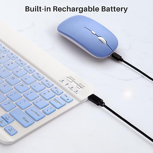 Bluetooth Keyboard and Mouse Combo for iPad - Rechargeable Wireless Keyboard & Mouse with 7-Color Backlit Compatible with iPad 9th/8th Gen, iPad Pro/Air/Mini, iPhone14/13/12 Pro, (10 inch Purple) - color: purple