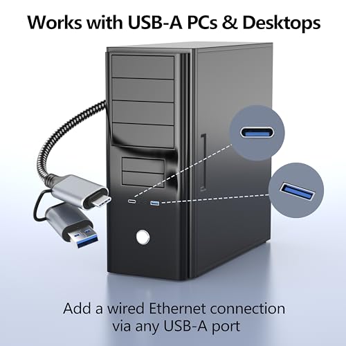 Jadaol USB-C/USB-A to Ethernet Cable 15 ft, Built-in USB-A Adapter, Up to 1Gbps Gigabit RJ45 LAN, Plug & Play for Most Systems, USB 3.0, Nylon Braided, Compatible with Thunderbolt 3/4 Device - size: 15ft