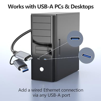 Jadaol USB-C/USB-A to Ethernet Cable 15 ft, Built-in USB-A Adapter, Up to 1Gbps Gigabit RJ45 LAN, Plug & Play for Most Systems, USB 3.0, Nylon Braided, Compatible with Thunderbolt 3/4 Device - size: 15ft