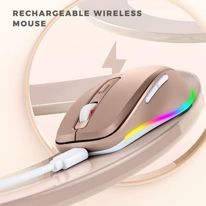 PEIOUS Wireless Mouse Jiggler, LED Mouse with Built-in Mouse Mover, Gold | Rechargeable, Silent Clicks, Adjustable DPI and Random Movement Keep Computers Awake for Work-Life Balance on Laptop/PC/Mac - color: Gold