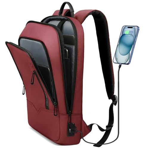 hk Backpack for Men Business Slim Laptop Bag | Anti Theft Travel Backpacks 15.6 Inch Laptop Water Resistant Computer Bag for Work Office College, Red - color: Red, size: 15.6 Inch