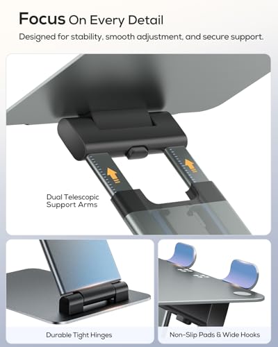 Nulaxy Pull-Out Height Adjustable Laptop Stand for Desk, 22 LB Support | Full Aluminum Standing Desk Holder, Vented Panel, Dual Foldable Design, Compatible with 10-17 Inch Laptops, Office Essentials - color: A-Gray