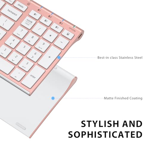 iClever BK10 Bluetooth Keyboard, Wireless Rechargeable Ultra-Slim Keyboard with Long Battery Life, Compatible with iOS, Android, Windows, Mac for iPad, Tablet, Laptop, PC, Phone (Rose Gold) - color: rose gold