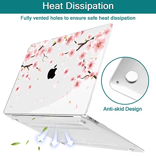 Teryeefi New MacBook Air 13 Inch Case 2021 2020 2019 2018 Release A2337 M1/ A1932/A2179 with Retina Display Touch ID, Floral Hard Plastic Shell Case and Keyboard Cover,Cherry Blossoms - color: Cherry Blossoms