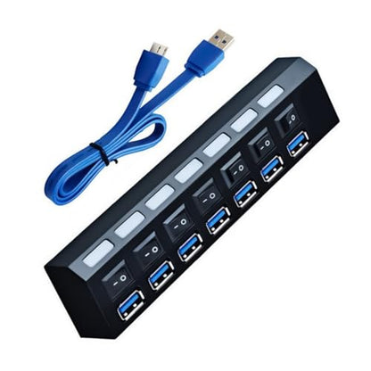 USB Hubs 7 Port USB Hubs Expander USB3.0 2.0 Data Port Adapter Individual Switches Splitter for Laptop Extender