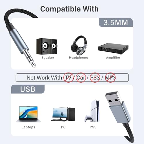 USB to 3.5mm Aux Audio Cable Compatible with Laptop PC PS5/4 USB to 3.5mm Aux Jack Audio Adapter for Headphone Speaker(3.94ft/1.2m). NOT Work for Charging and MP3 TV Car PS3 Truck