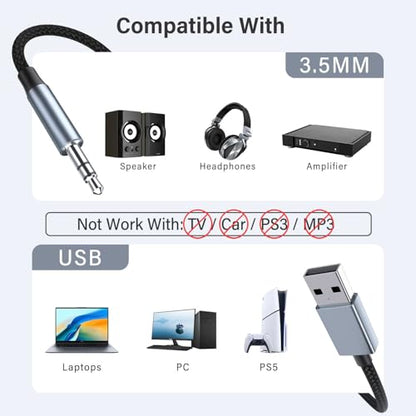 USB to 3.5mm Aux Audio Cable Compatible with Laptop PC PS5/4 USB to 3.5mm Aux Jack Audio Adapter for Headphone Speaker(3.94ft/1.2m). NOT Work for Charging and MP3 TV Car PS3 Truck