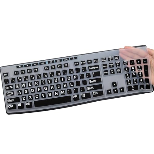 Large Print Keyboard Cover for K270 Wireless Keyboard, Logitech MK295 MK275 MK270 Wireless Keyboard Cover, Logitech K200 K260 K270 MK200 MK260 K270 K275 K295 Keyboard Cover Skin Protector -Black - color: BK