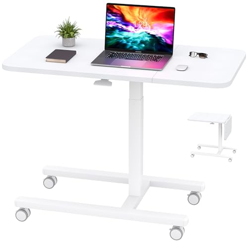Homkdom C Shaped Table with Wheels for Couch or Sofa, White | Extended Desktop, for Eating on Couch, Bed, or Recliner, Height Adjustable Laptop Desk - color: White