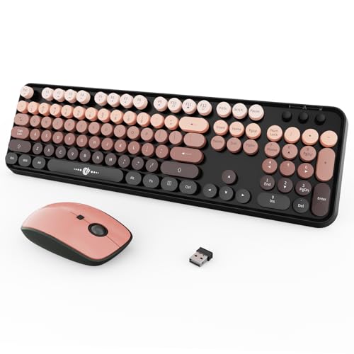 Wireless Keyboard and Mouse Combo, 104 Keys Full-Sized 2.4 GHz Round Keycap Colorful Keyboards, USB Receiver Plug and Play, for Windows, Mac, PC, Laptop, Desktop (GradientPink) - color: GradientPink