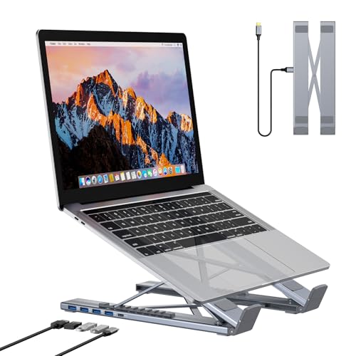 5-in-1 USB C Hub Adjustable Aluminum Laptop Stand | 4-Port USB A 3.0 with 5Gbps Data Transfer USB C Hub Docking Station [Charging Not Supported] for Mac Pro/Air/Dell/HP/Lenovo - style: M61 5 in 1