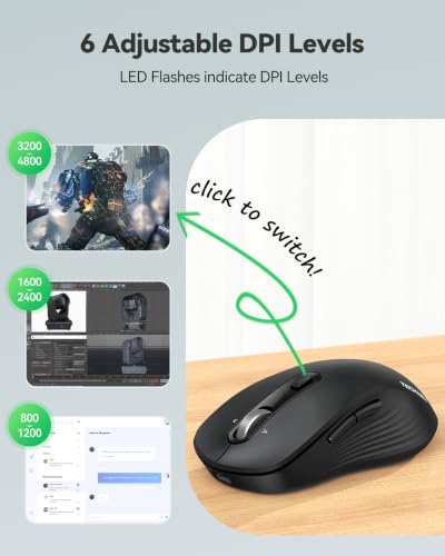 TECKNET Rechargeable Bluetooth Mouse, [ USB + BT5.0 + BT3.0 ] Wireless Mouse, Ergonomic 4-Way Scroll Wheel Computer Mice, 6-Level 4800 DPI Silent Mice, Multi-Device for Computer/Laptop/MacBook (Black) - color: Black