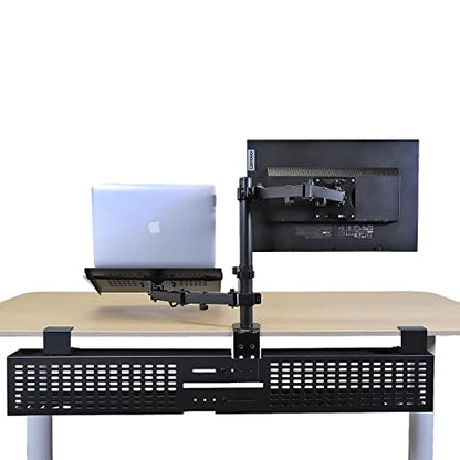 AEONS Monitor and Laptop Desk Mount Combo Stand with Notebook Tray fits 17 inch, 2-in-1 Adjustable Dual Arm Mount fits up to 32 inch LCD Screen with VESA, Clamp and Cable Management, Black - style: Dual Arm & Tray, Black