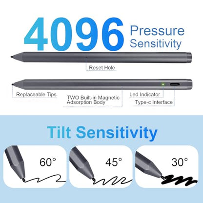 USI 2.0 Stylus Pen for Chromebooks, Palm Rejection | Stylus Pen for Chromebooks Acer Spin,ASUS Flip,Lenovo Duet/IdeaPad/Flex,Amazon Fire Max 11/Fire HD 10, Google Pixel, Grey - color: Grey