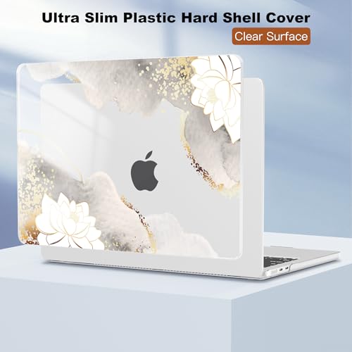 CISSOOK Compatible with MacBook Air 13 inch Case A3449 A3240 A3113 A2681 | 2026 2025 2024 2023 2022, 5in1 Set Hard Shell Case Keyboard Cover for MacBook Air 13.6 inch M2 M3 M4 M5, harming Painting - color: Air13.6inch-Charming Painting with Lotus