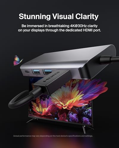 Belkin USB C Hub, 4-in-1 Multi-Port Laptop Dock with 4K HDMI, USB C Docking Station with 100 Watt Pass-Through Power Delivery, 2 X USB A Ports For MacBook Pro, Air, iPad Pro, Chromebook and More - style: 4-in-1 USB-C Hub