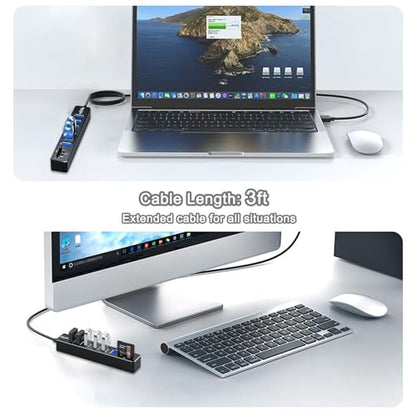 USB Hub with SD/TF Card Reader, VIENON 8 in 1 USB Extender USB Splitter with SD/Micro SD Memory Card Reader and 6 USB 2.0 Ports for PC, Laptops, Surface Pro, MacBook, iMac Pro-3FT