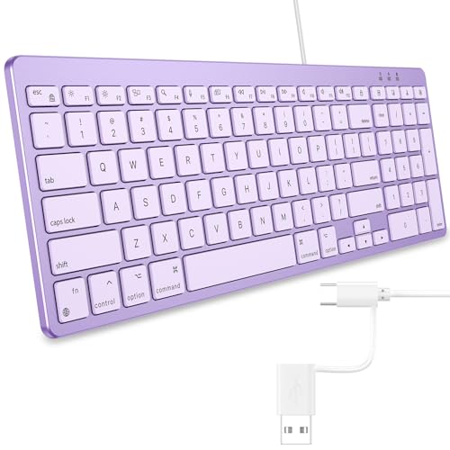 OMOTON USB-A & Type-C Dual Interface Wired Keyboard for Mac, Numeric Keypad | 8° Ergonomic Tilt Comfortable Typing for Office & Business, Compatible with MacBook Neo/Air/Pro, iMac, Purple - color: Purple