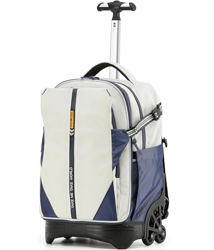 NEW TILAMI 18 Inch Expandable Rolling Backpack Stair-Climbing for School | 6-Wheel Stair-Climbing Girls Boys Carry-on Suitcase 15.6 Laptop Sleeve Water-Resistant Adjustable Handle Wheel Travel Camping - color: White